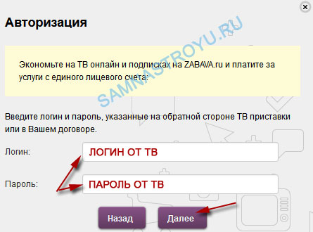 Введите логин и пароль от Интерактивного ТВ Введите логин и пароль от Интерактивного ТВ