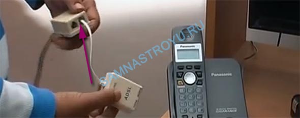 Подключаем ADSL-сплиттер к телефонной розетке Подключаем ADSL-сплиттер к телефонной розетке