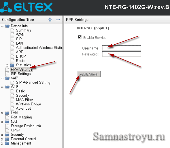 Eltex NTE-RG-1402G-W rev.B настройка доступа в интернет